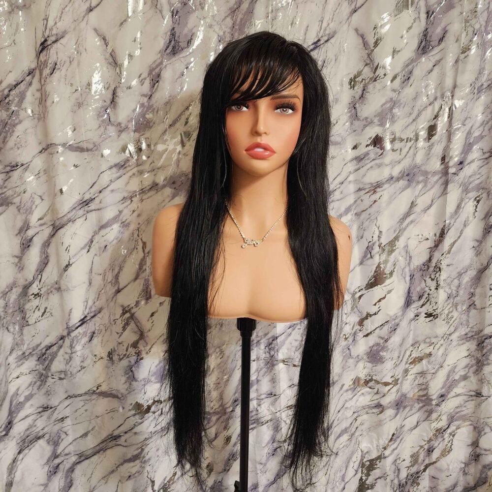 Black Scene Emo Human Hair Wig 26 inch, 13x6 Lace Front